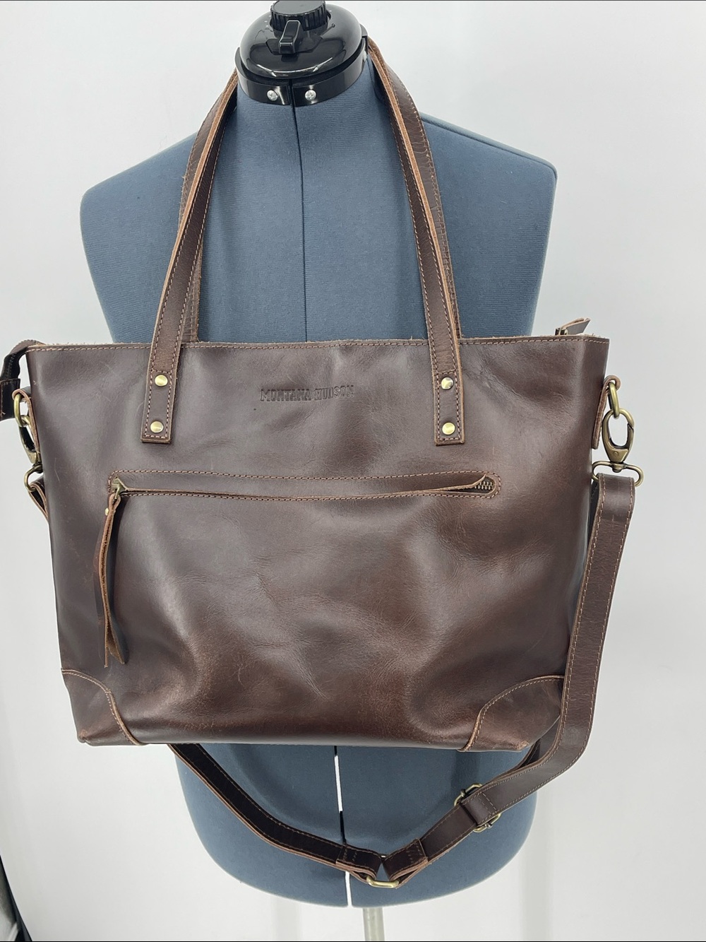 MONTANA HUDSON  Leather Tote in Dark Brown with Removable  SHOULDER STRAP